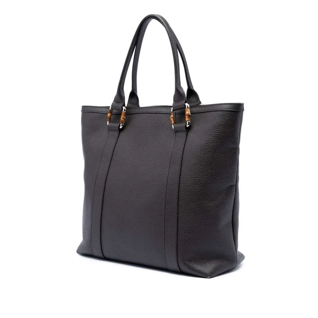 Gucci Grained Calfskin Bamboo Shopper Tote Brown Leather Very good - Back View
