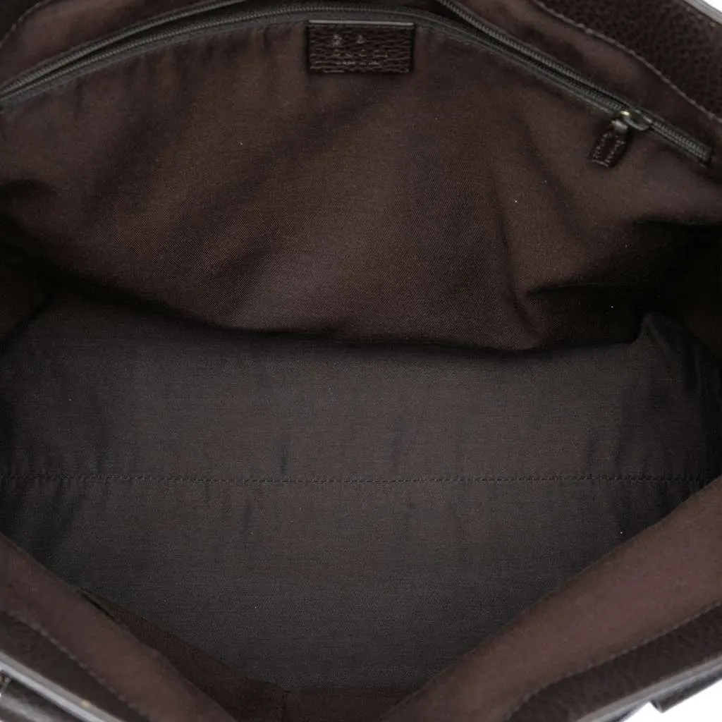 Gucci Grained Calfskin Bamboo Shopper Tote Brown Leather Very good - Model View