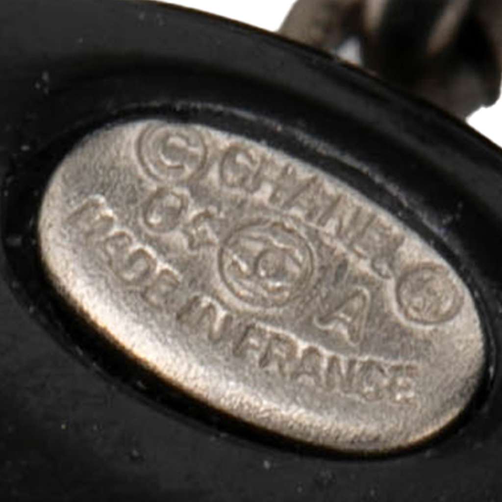 Chanel Resin CC Dice and Heart Crystal Drop Push Back Earrings Black Good condition - Inside View