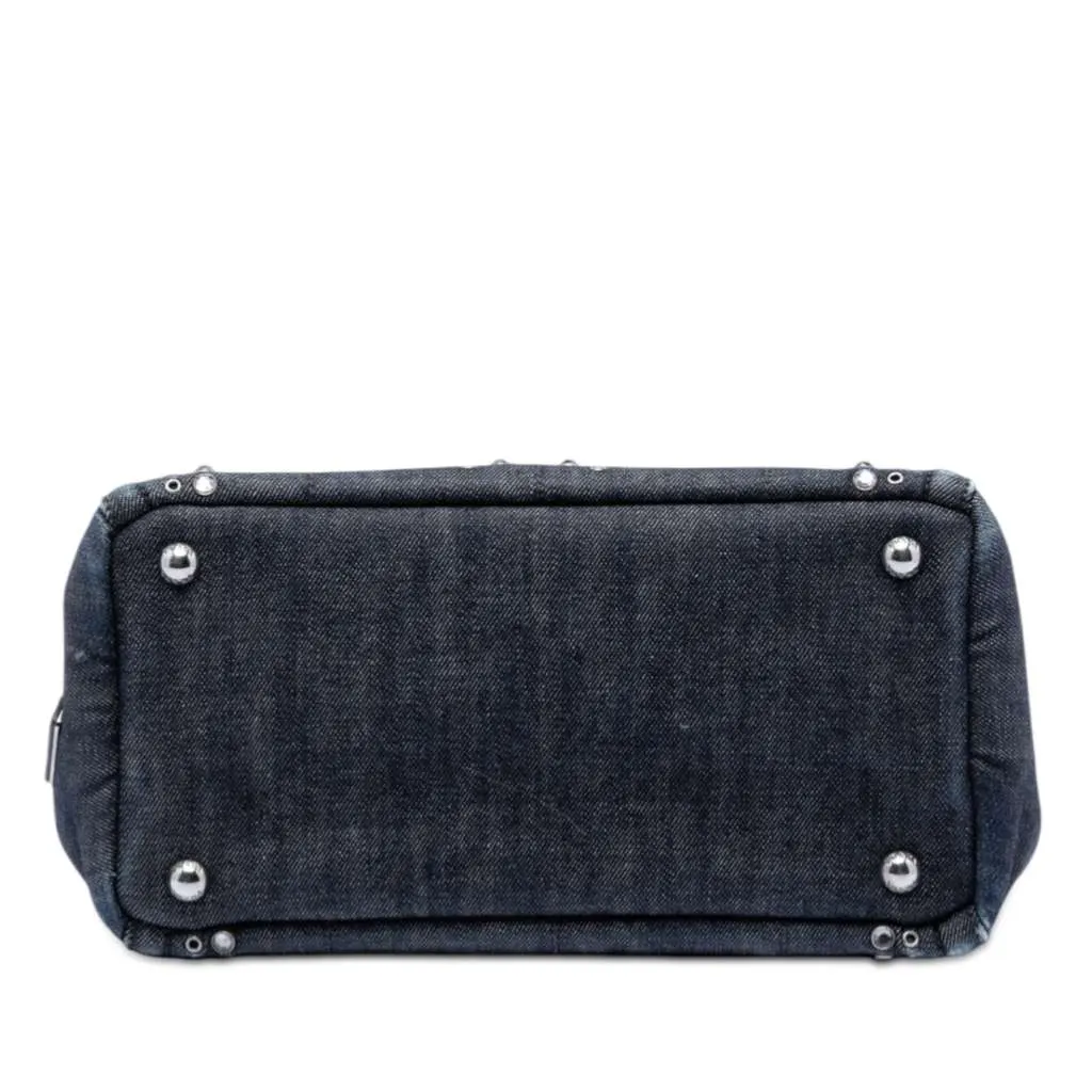 Prada Studded Denim Canapa Logo Satchel Grey Denim Very good - Inside View