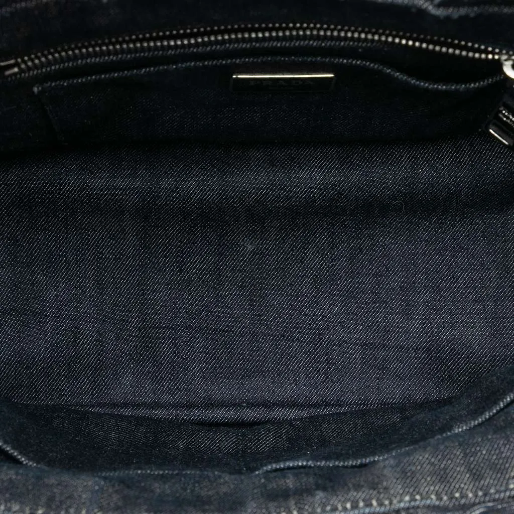 Prada Studded Denim Canapa Logo Satchel Grey Denim Very good - Model View