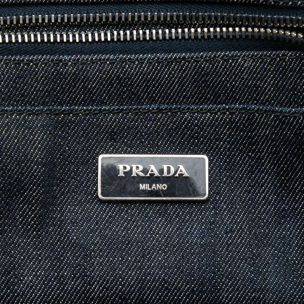 Prada Studded Denim Canapa Logo Satchel Grey Denim Very good - Box View