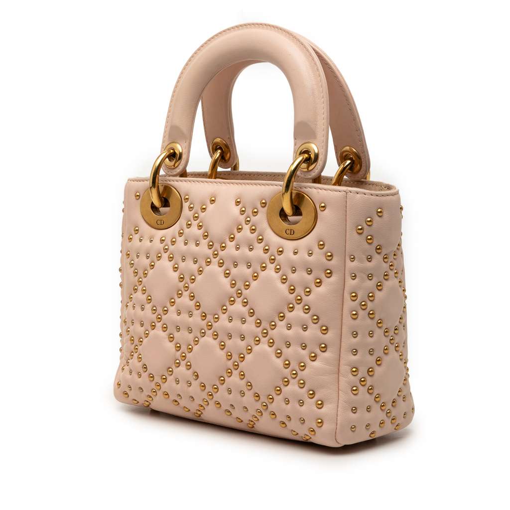 Dior Mini Lambskin Cannage Studded Supple Lady Dior Brown Leather Very good condition - Back View