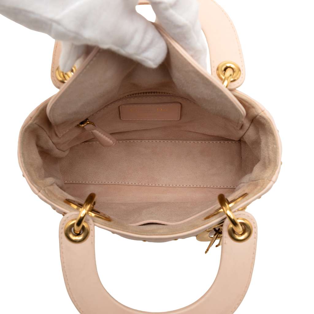 Dior Mini Lambskin Cannage Studded Supple Lady Dior Brown Leather Very good condition - Model View