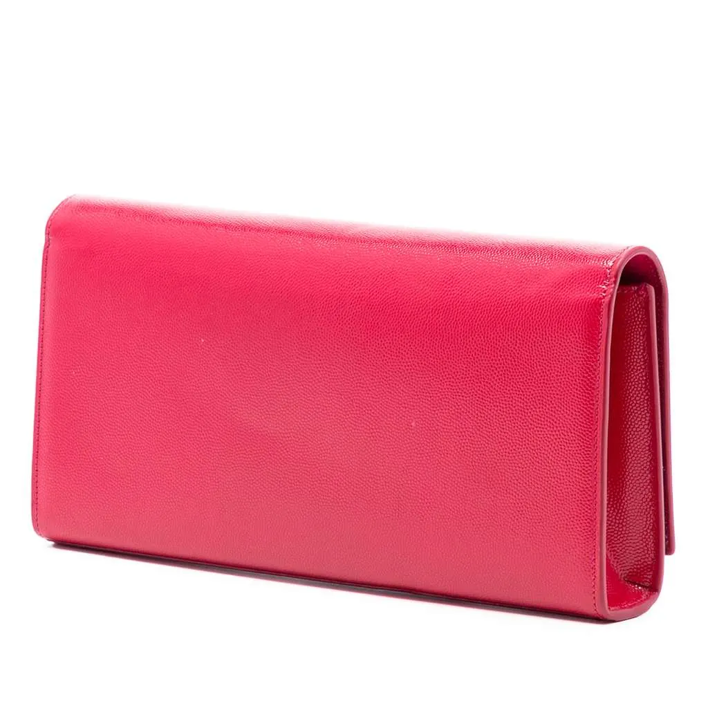 Saint Laurent Grain de Poudre Monogram Cassandre Clutch Pink Leather Very good - Back View