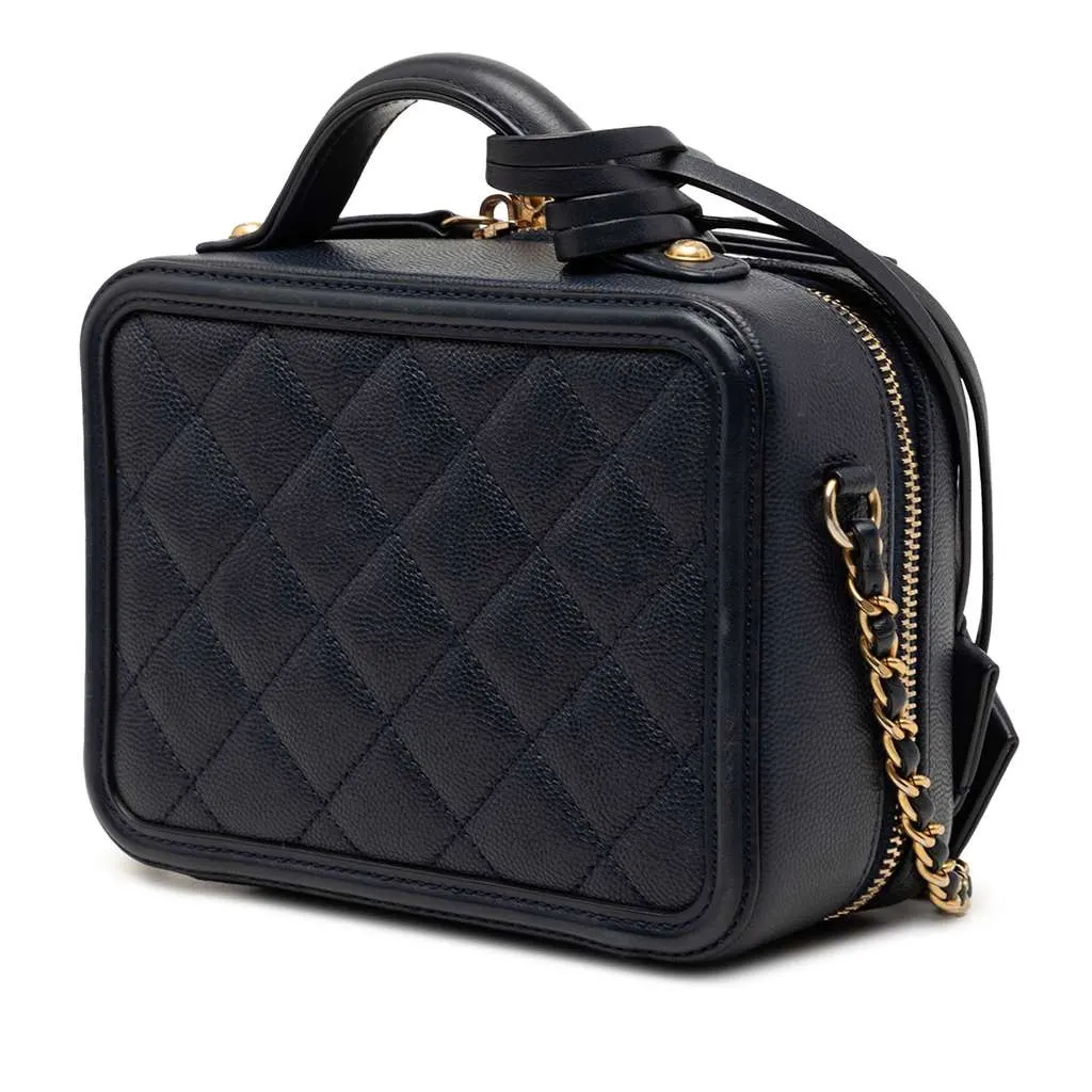 Chanel Small Caviar CC Filigree Vanity Case Blue Leather Very good - Back View