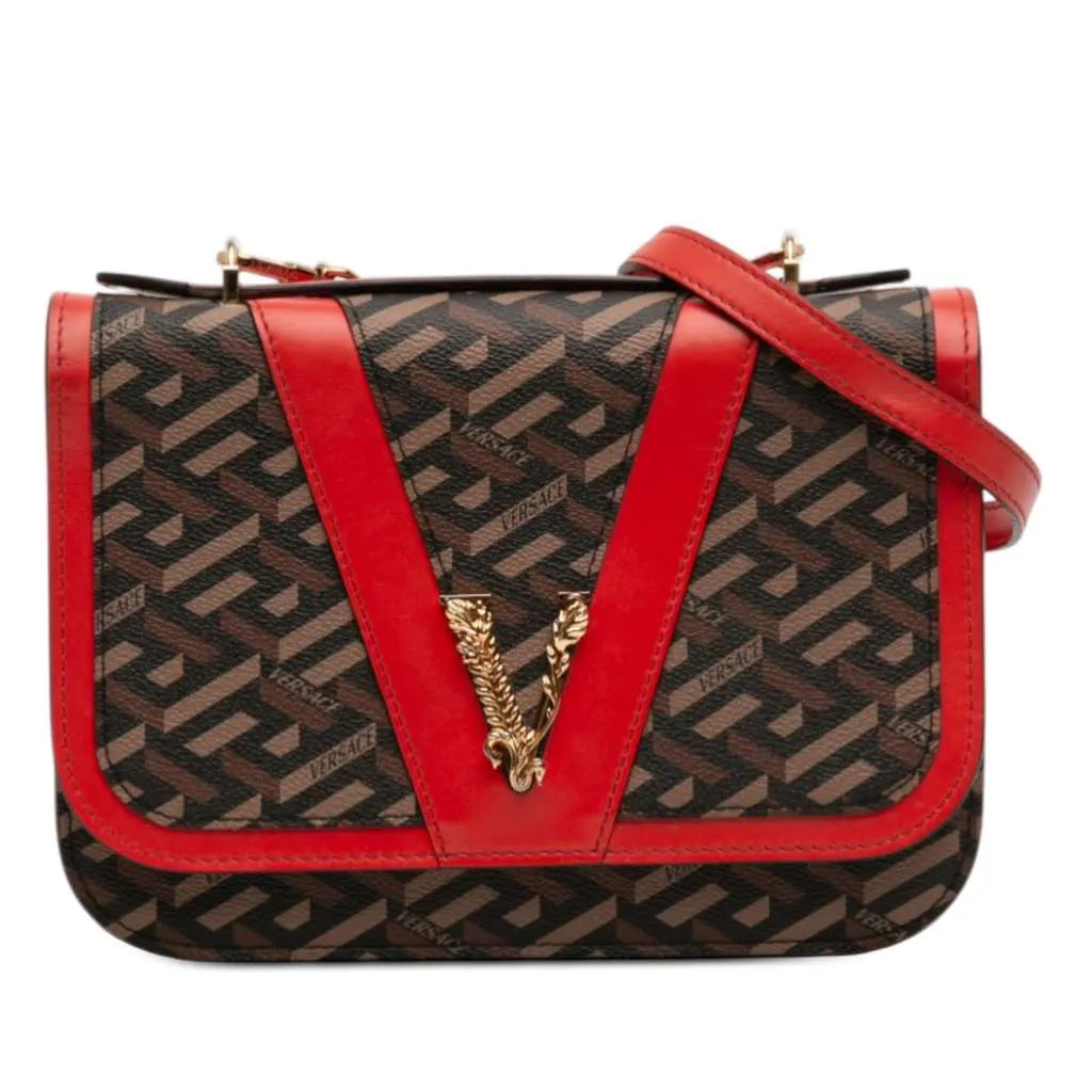Versace La Greca Coated Canvas Virtus Satchel Brown Canvas Very good - Front View