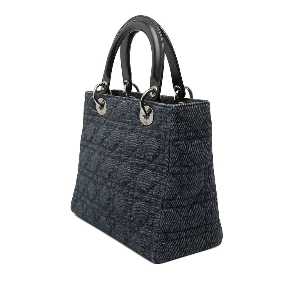 Dior Medium Denim Cannage Lady Dior Blue Denim Good condition - Back View