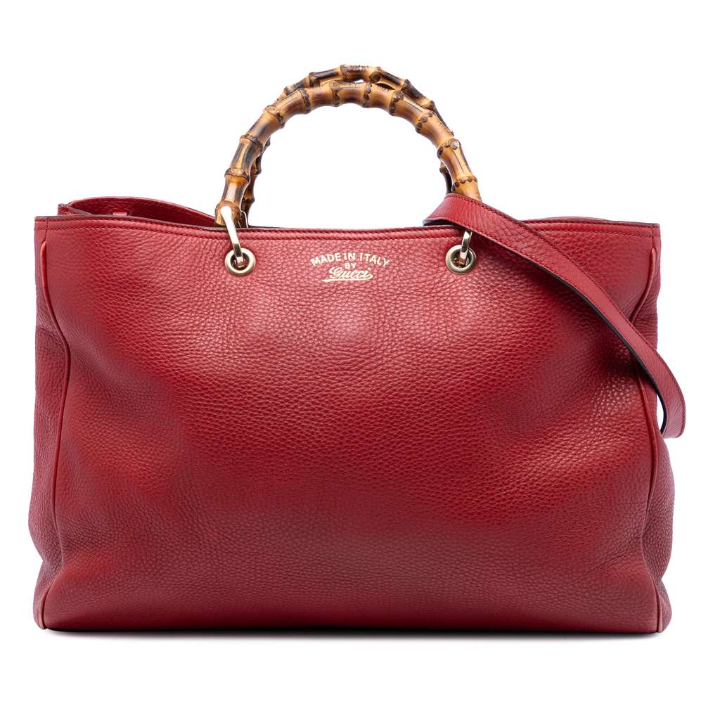 Gucci Large Calfskin Bamboo Shopper Satchel Red Leather Good condition - Front View