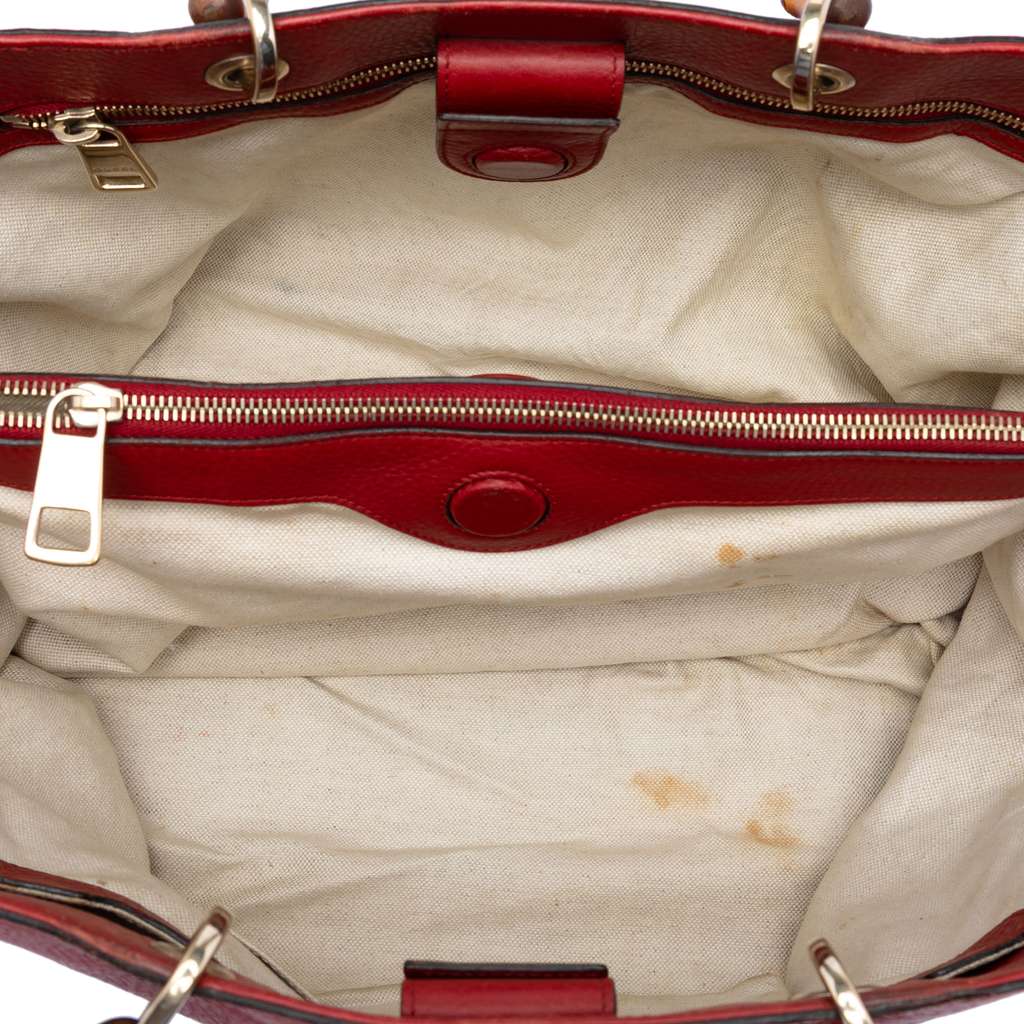 Gucci Large Calfskin Bamboo Shopper Satchel Red Leather Good condition - Model View