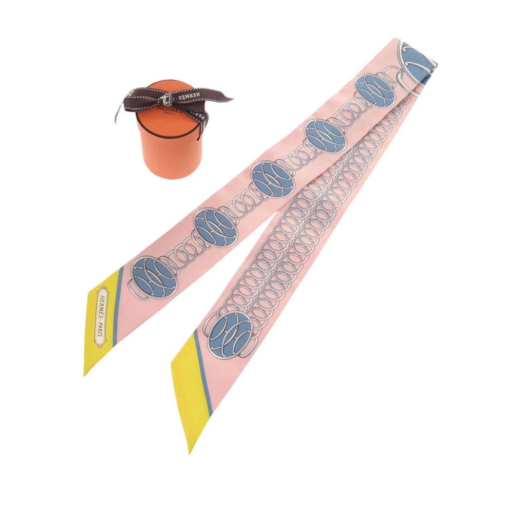 Hermès Lift Profile Silk Twilly Scarf Pink Silk Good condition - Box View