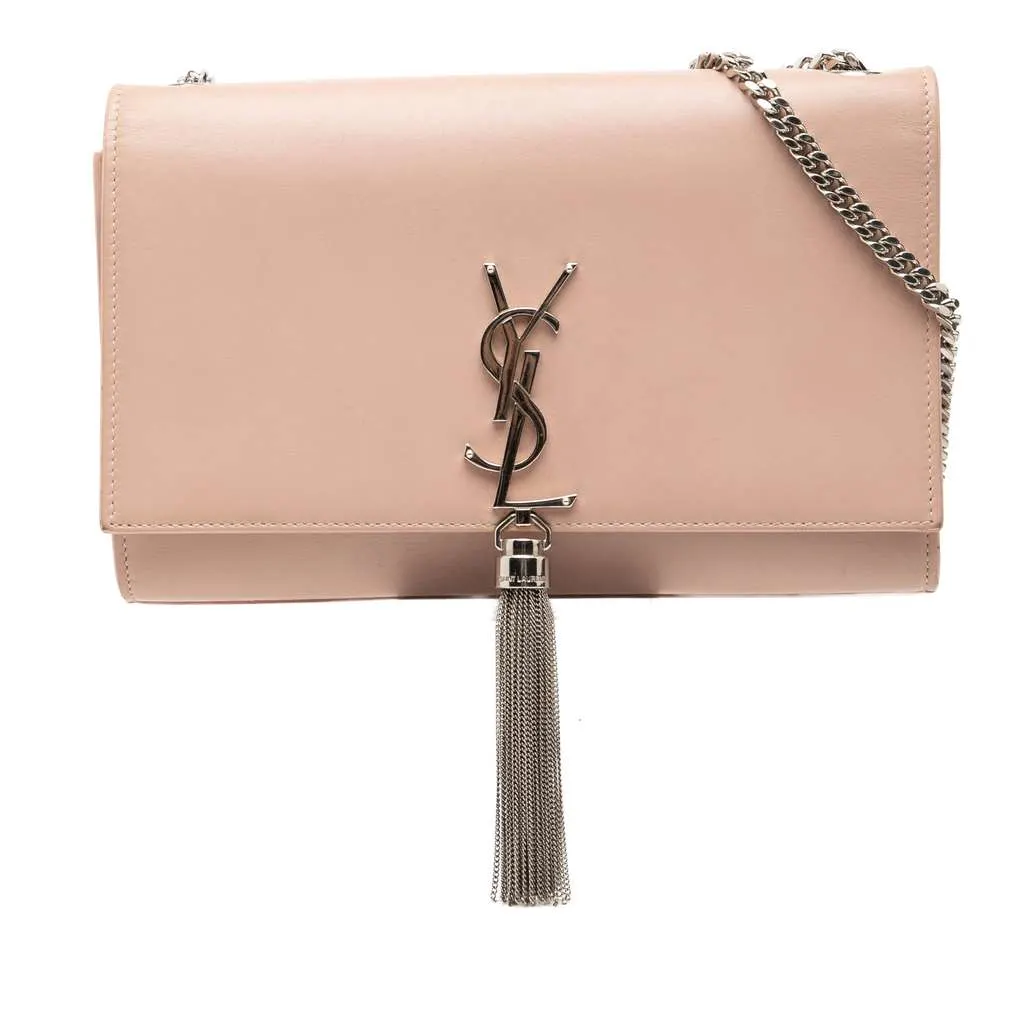 Saint Laurent Medium Smooth Calfskin Classic Monogram Kate Tassel Crossbody Pink Leather Good - Front View