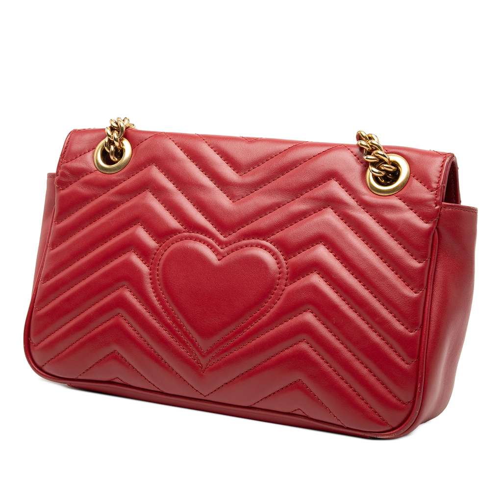 Gucci Medium GG Marmont Matelasse Leather Shoulder Bag Red Leather Good condition - Back View