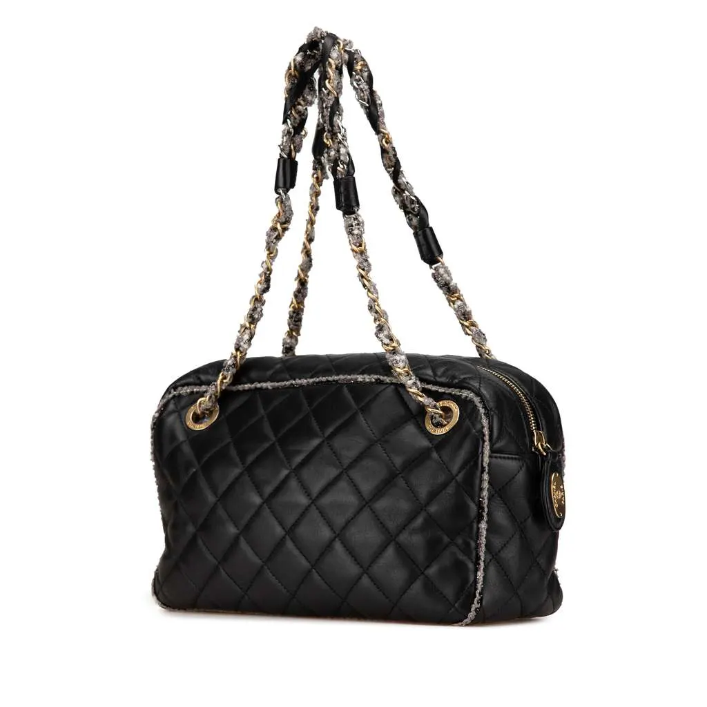 Chanel CC Quilted Lambskin Tweedy Bowler Bag Black Leather Very good - Back View