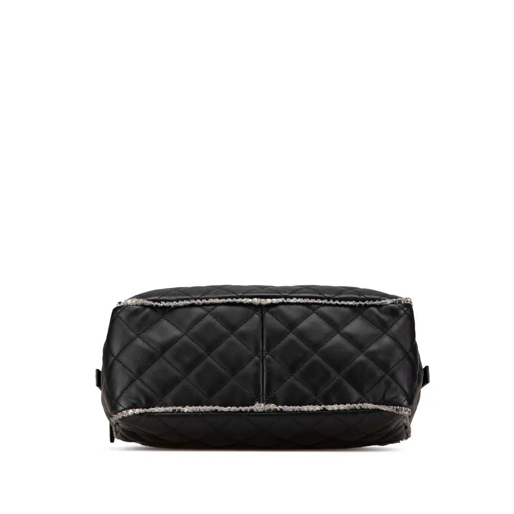 Chanel CC Quilted Lambskin Tweedy Bowler Bag Black Leather Very good - Inside View