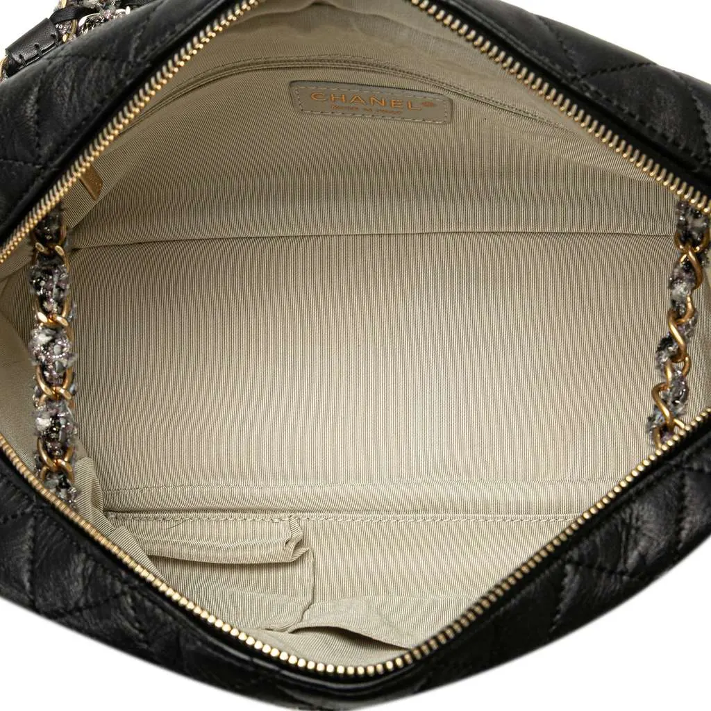 Chanel CC Quilted Lambskin Tweedy Bowler Bag Black Leather Very good - Model View