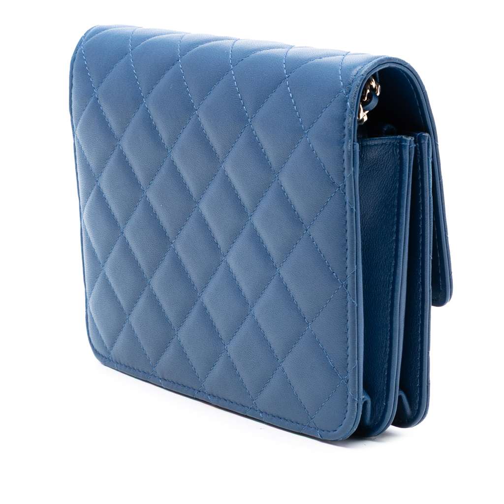 Chanel CC Square Quilted Lambskin Wallet on Chain Blue Leather Very good condition - Back View