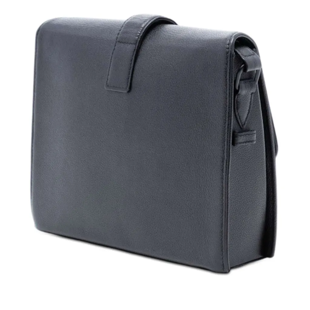 Chanel Grained Calfskin Flap Crossbody Black Leather Very good - Back View