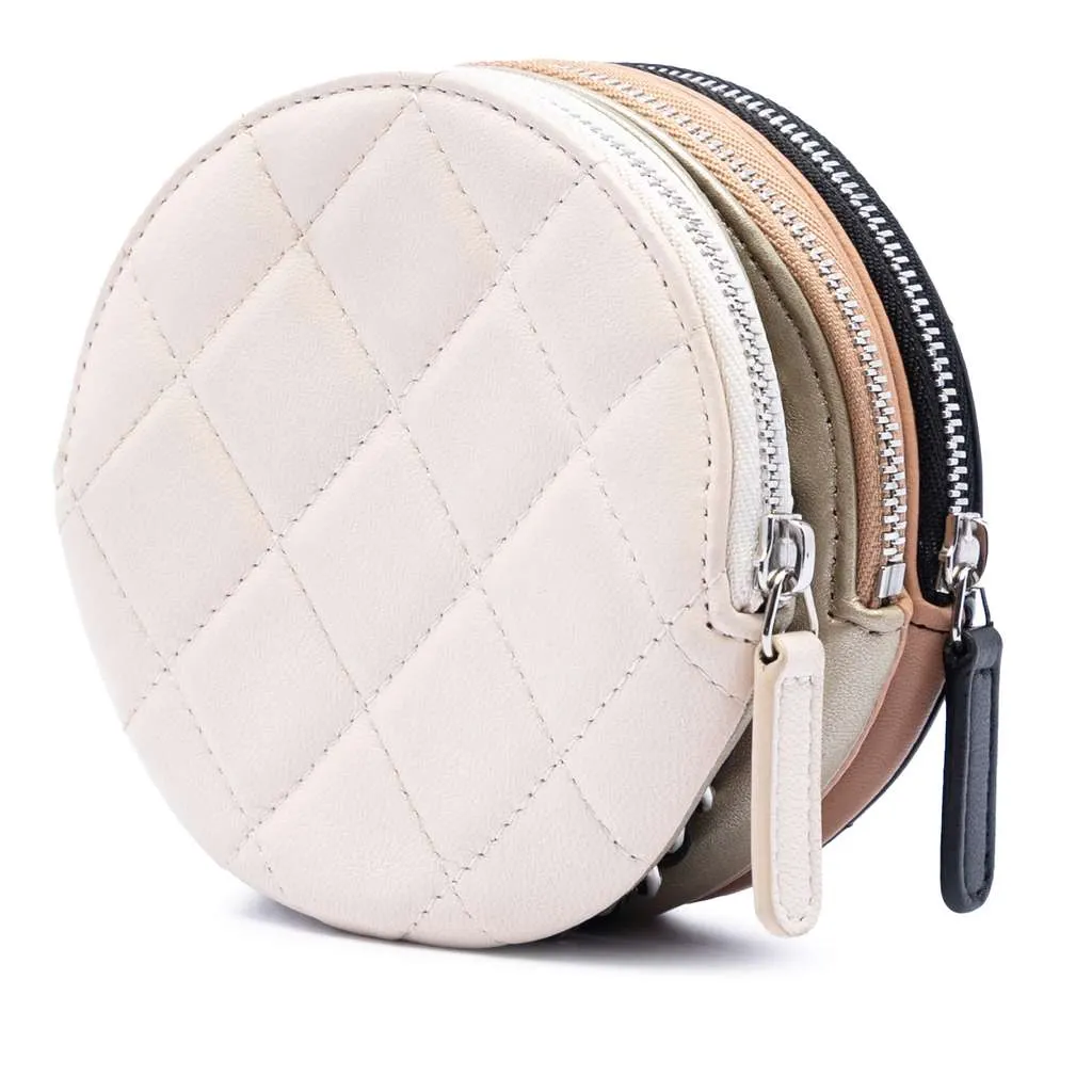 Chanel CC Quilted Lambskin Triple Zip Round Clutch With Chain Black Leather Very good - Back View