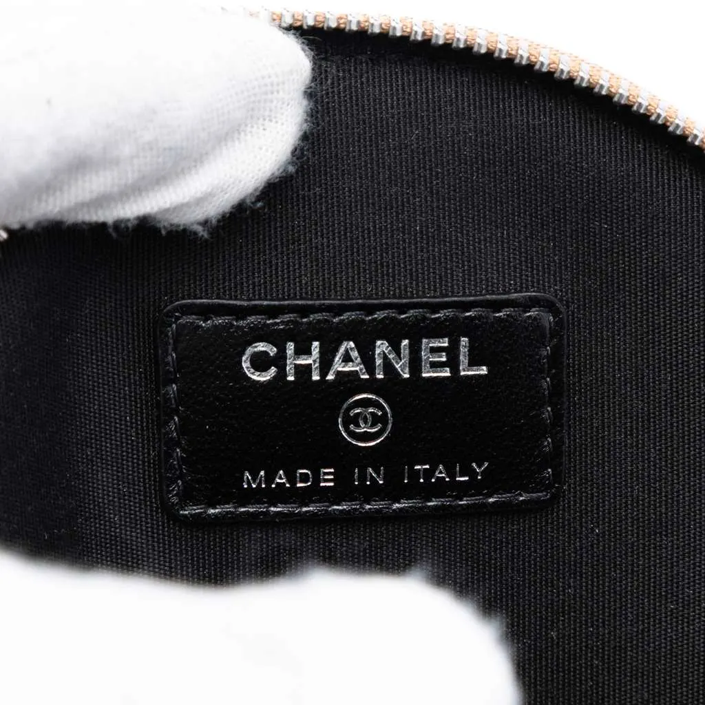 Chanel CC Quilted Lambskin Triple Zip Round Clutch With Chain Black Leather Very good - Box View