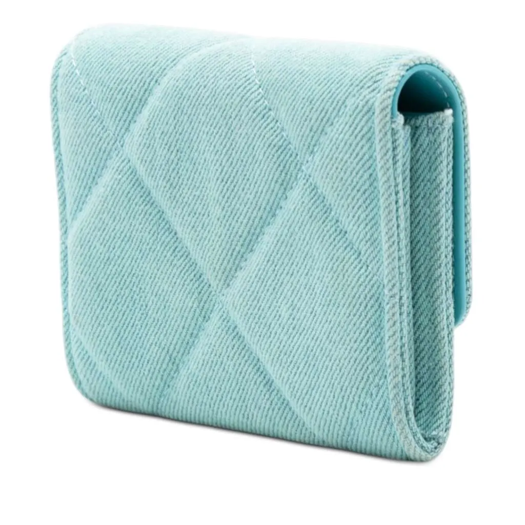 Chanel Quilted Denim 19 Card Holder with Chain Blue Denim Very good - Back View