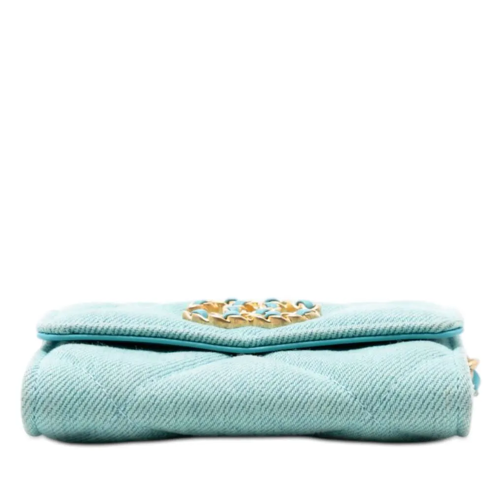 Chanel Quilted Denim 19 Card Holder with Chain Blue Denim Very good - Inside View