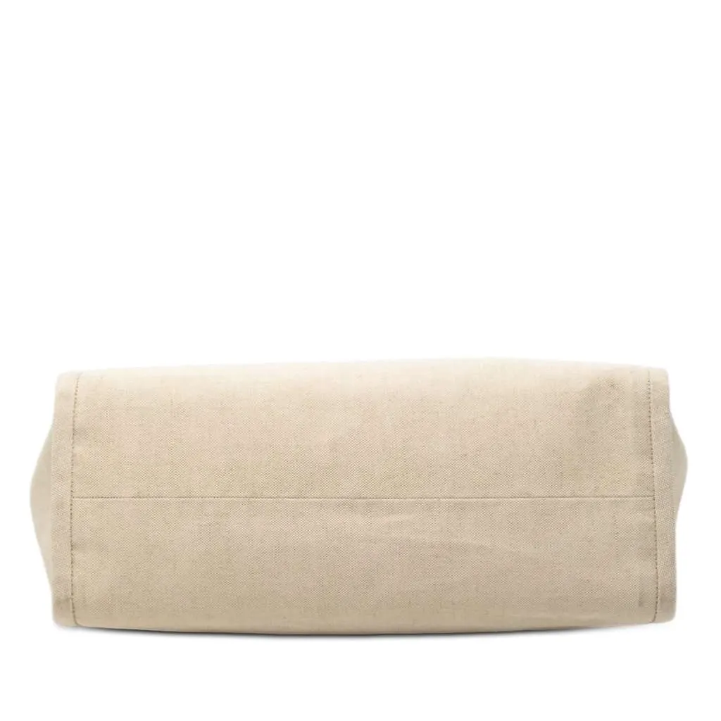 Prada Large Linen and Vitello Logo Tote Beige Very good - Inside View