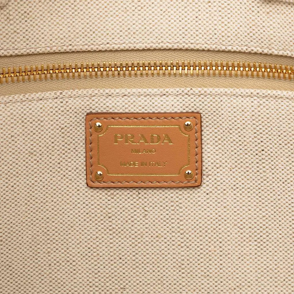 Prada Large Linen and Vitello Logo Tote Beige Very good - Box View
