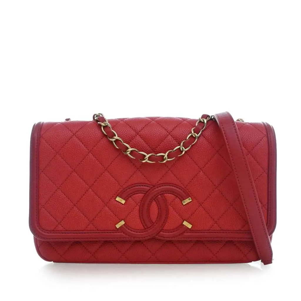 Chanel Medium Caviar CC Filigree Flap Red Leather Very good - Front View