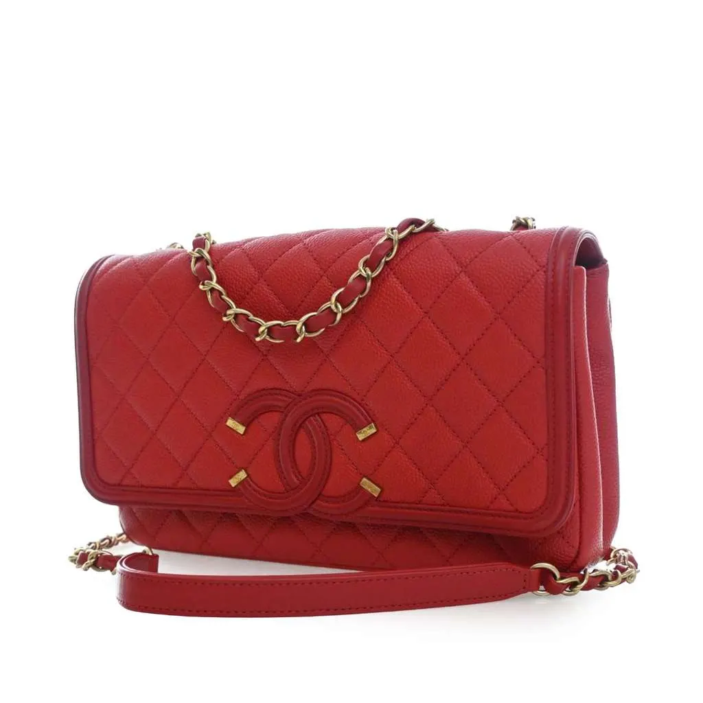 Chanel Medium Caviar CC Filigree Flap Red Leather Very good - Back View