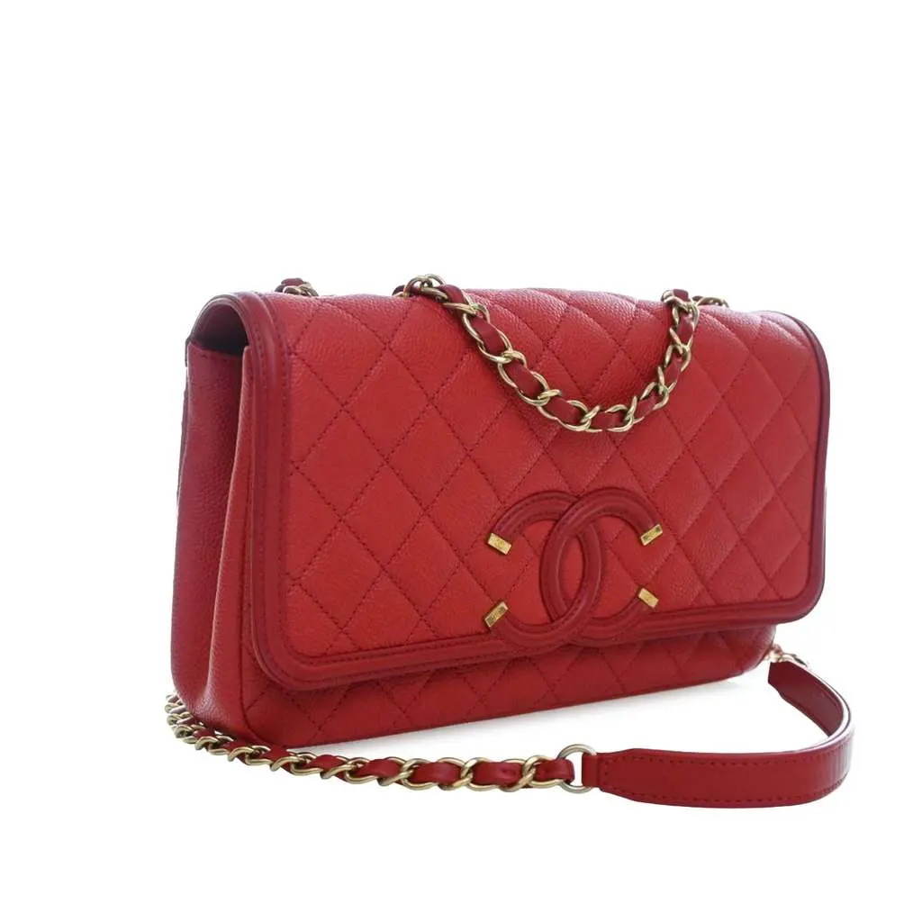 Chanel Medium Caviar CC Filigree Flap Red Leather Very good - Inside View