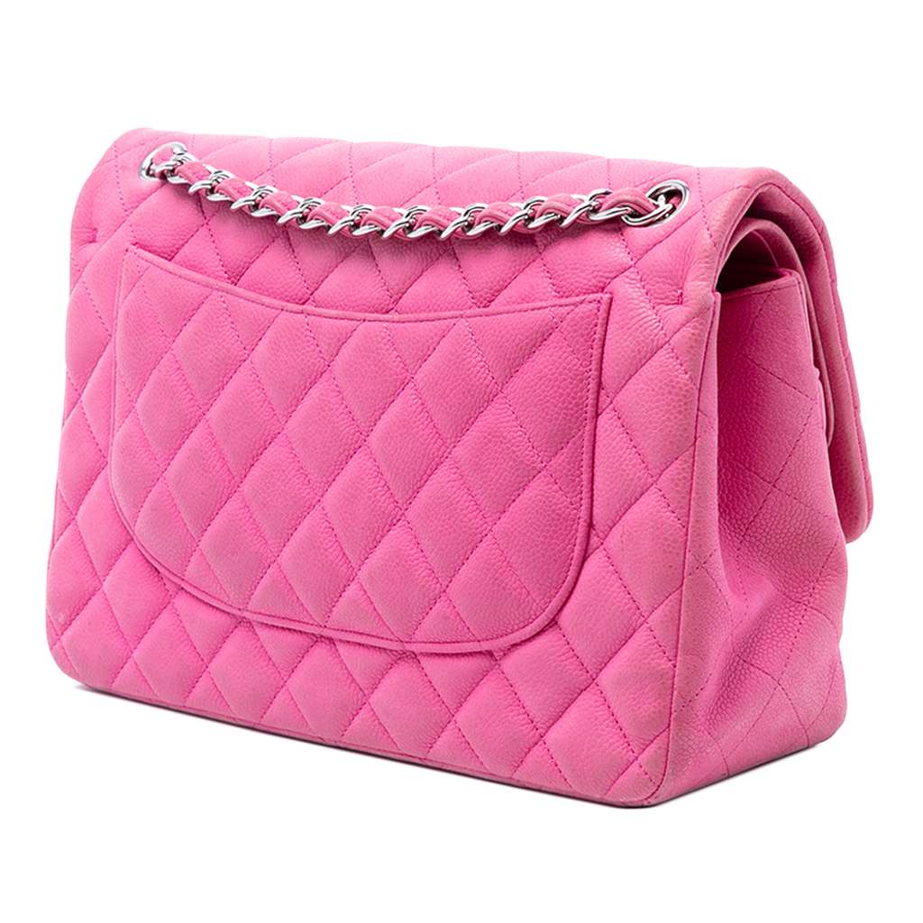 Chanel Jumbo Classic Caviar Double Flap Pink Leather Fair condition - Back View