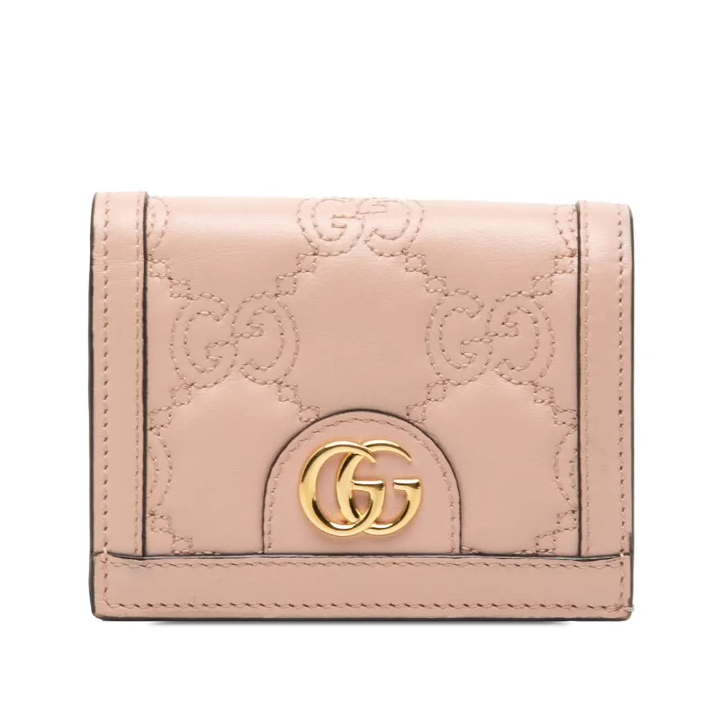 Gucci GG Matelasse Leather Card Case Wallet Pink Leather Very good - Front View