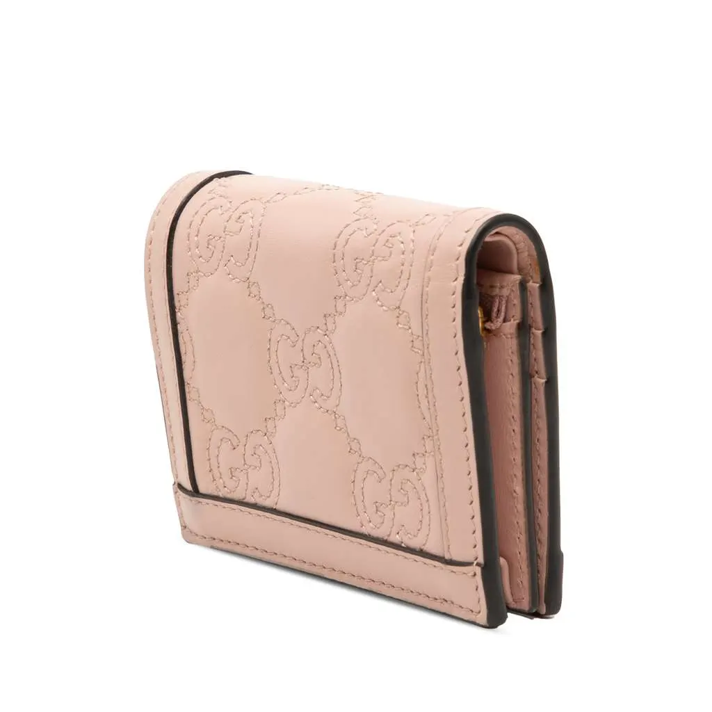 Gucci GG Matelasse Leather Card Case Wallet Pink Leather Very good - Back View