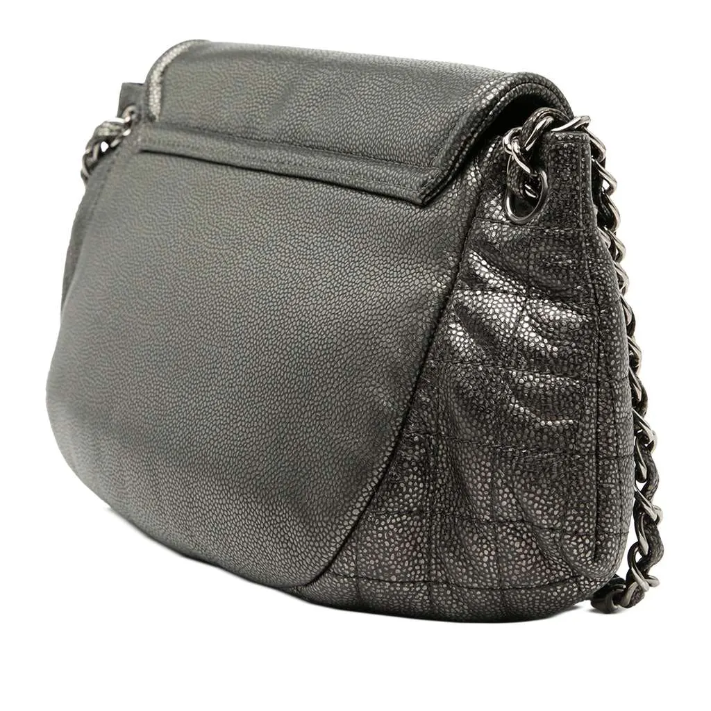 Chanel Large Metallic Caviar Half Moon Flap Grey Leather Very good - Back View