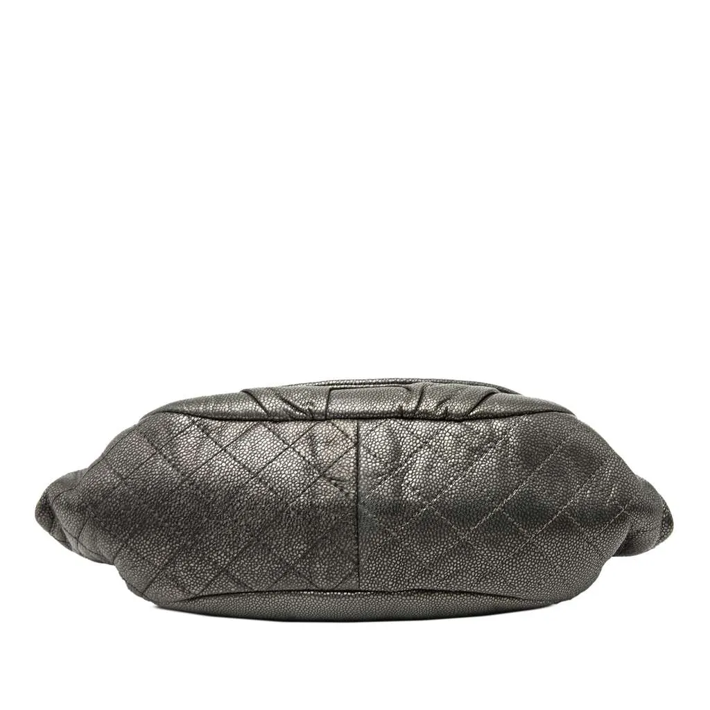 Chanel Large Metallic Caviar Half Moon Flap Grey Leather Very good - Inside View