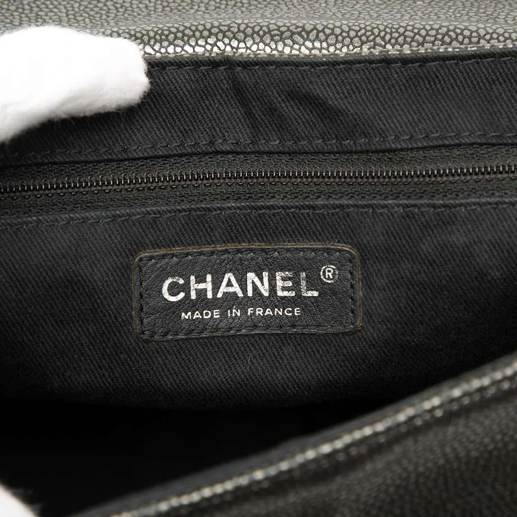 Chanel Large Metallic Caviar Half Moon Flap Grey Leather Very good - Box View