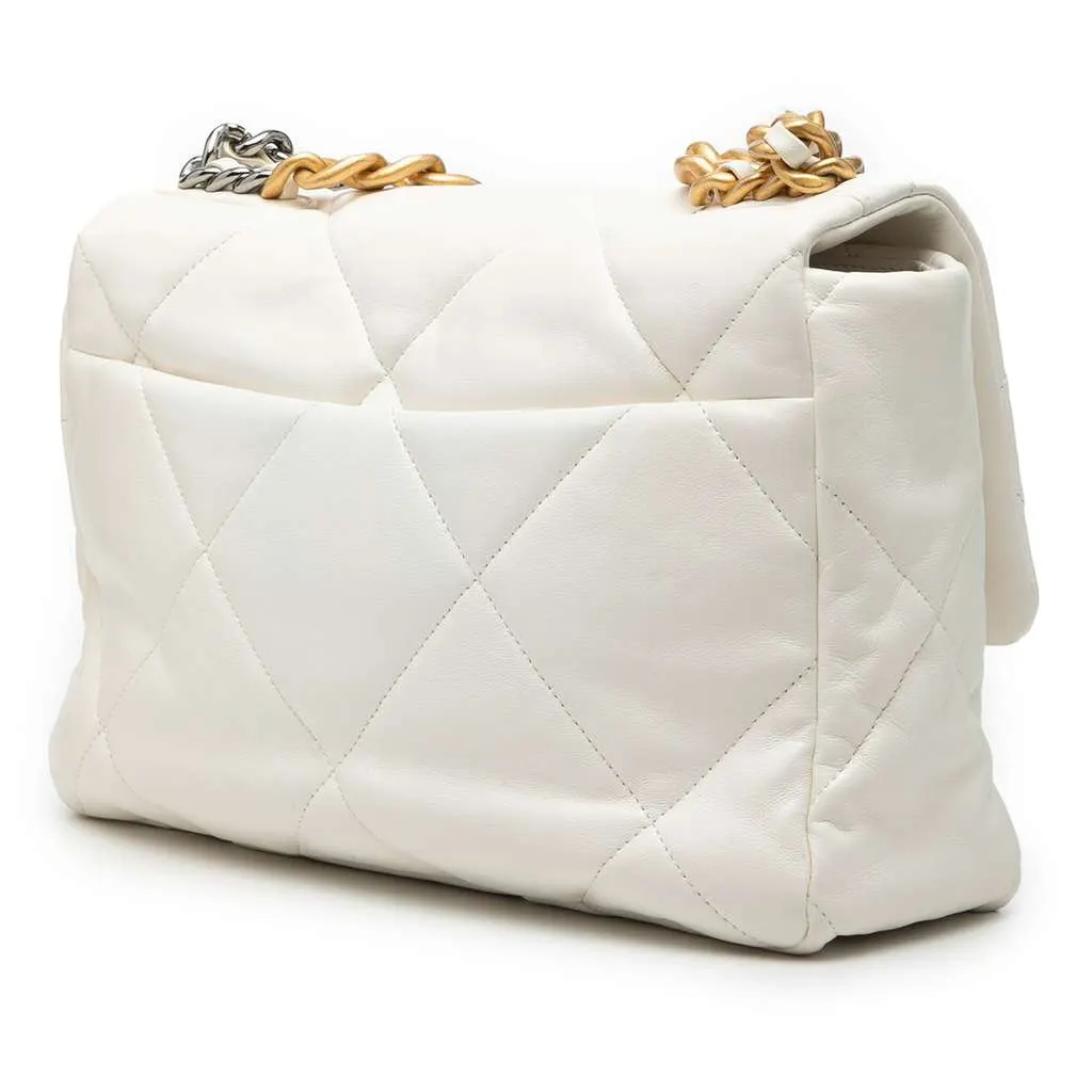 Chanel Large Lambskin 19 Flap White Leather Very good - Back View