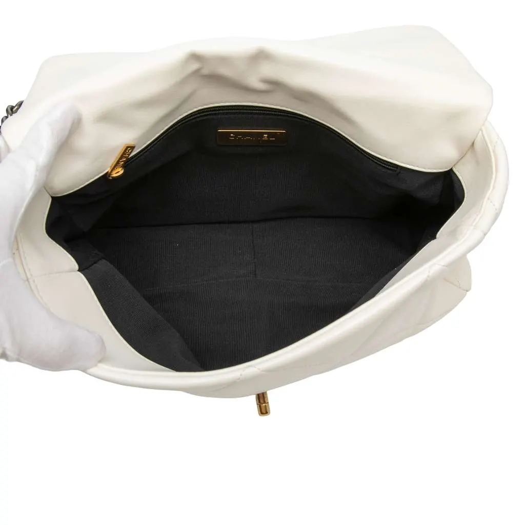 Chanel Large Lambskin 19 Flap White Leather Very good - Model View