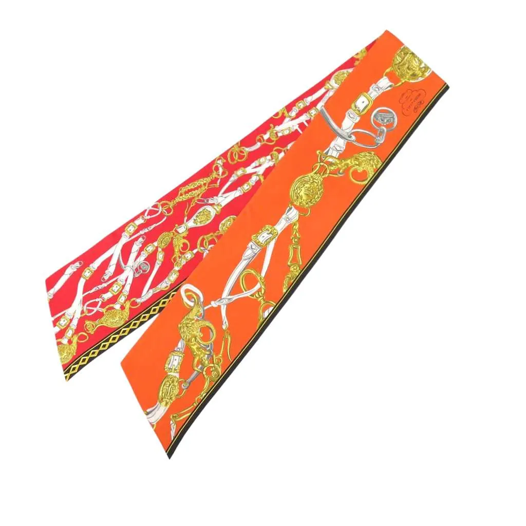 Hermès Maxi Brides de Gala Silk Twilly Scarf Orange Silk Very good - Front View