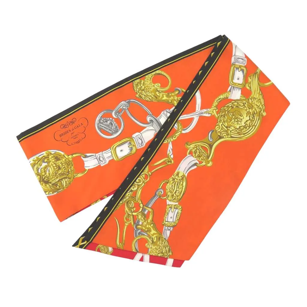Hermès Maxi Brides de Gala Silk Twilly Scarf Orange Silk Very good - Back View