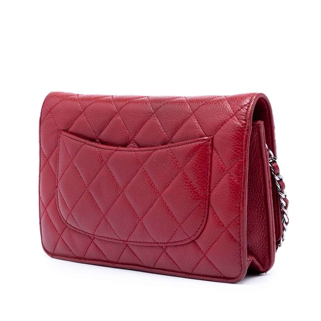 Chanel CC Quilted Caviar Wallet on Chain Red Leather Good condition - Back View