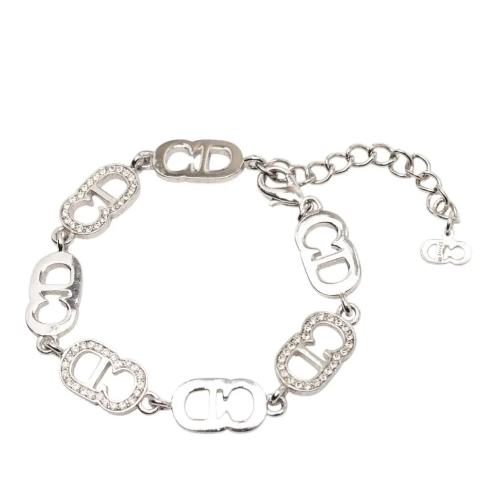 Dior Silver Plated Rhinestone CD Logo Link Bracelet Silver Metal Very good - Back View