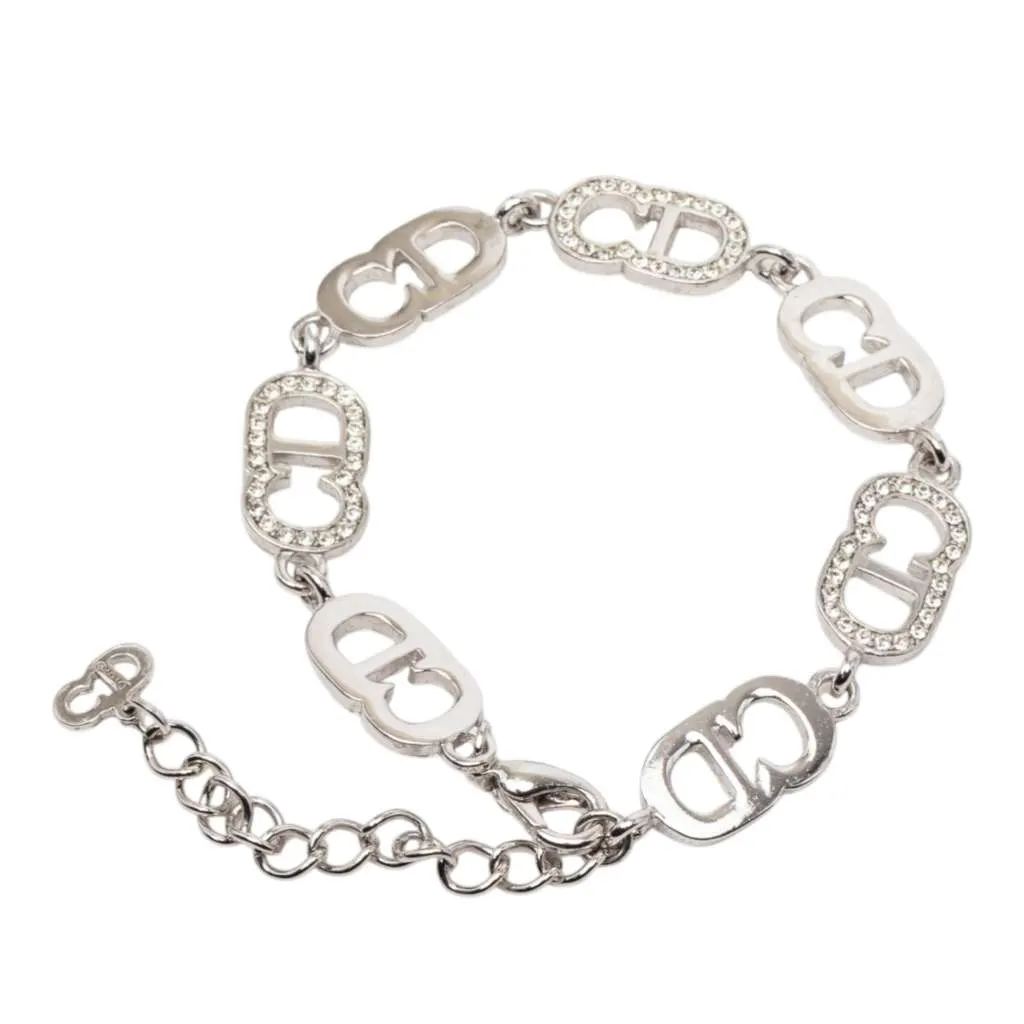 Dior Silver Plated Rhinestone CD Logo Link Bracelet Silver Metal Very good - Inside View