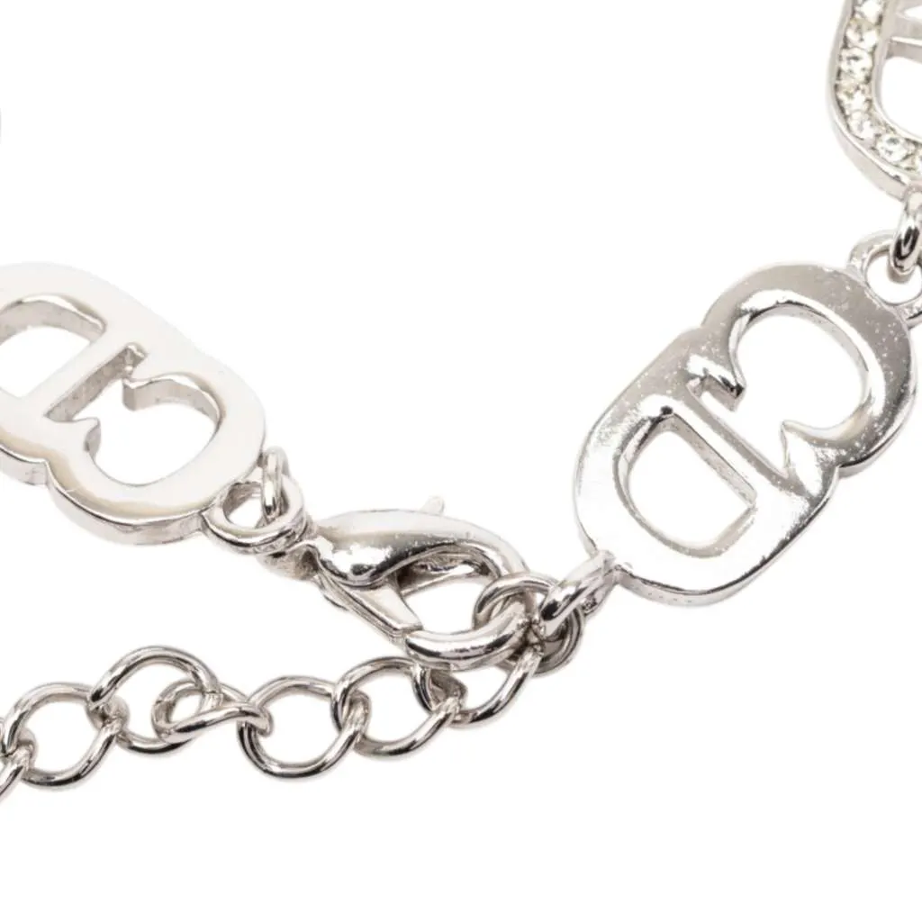 Dior Silver Plated Rhinestone CD Logo Link Bracelet Silver Metal Very good - Model View