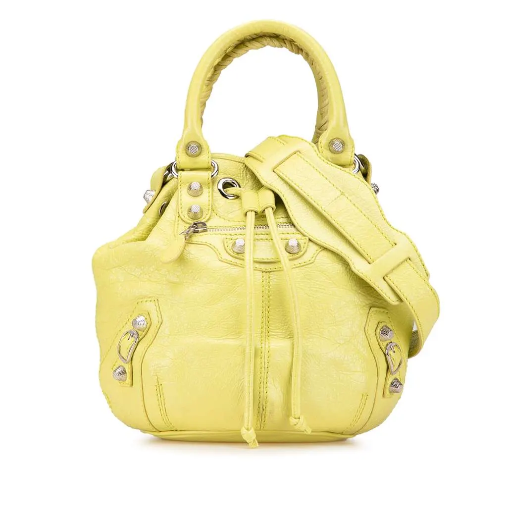 Balenciaga Lambskin Motocross Giant 12 Pompon Bag Yellow Leather Very good - Front View
