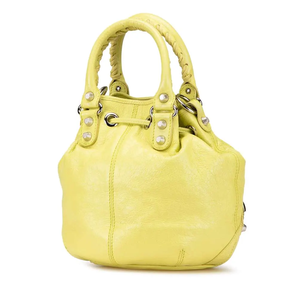 Balenciaga Lambskin Motocross Giant 12 Pompon Bag Yellow Leather Very good - Back View