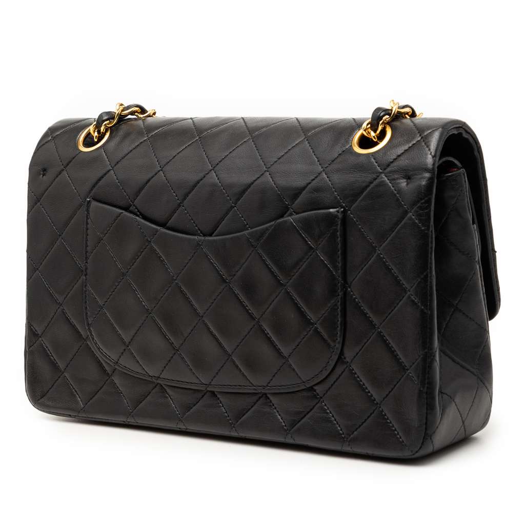 Chanel Medium Classic Lambskin Double Flap Black Leather Good condition - Back View