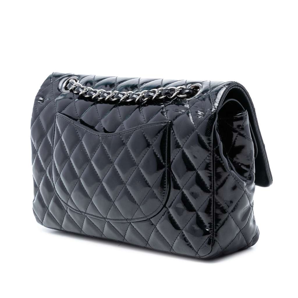 Chanel Medium Classic Patent Double Flap Black Leather Good condition - Back View