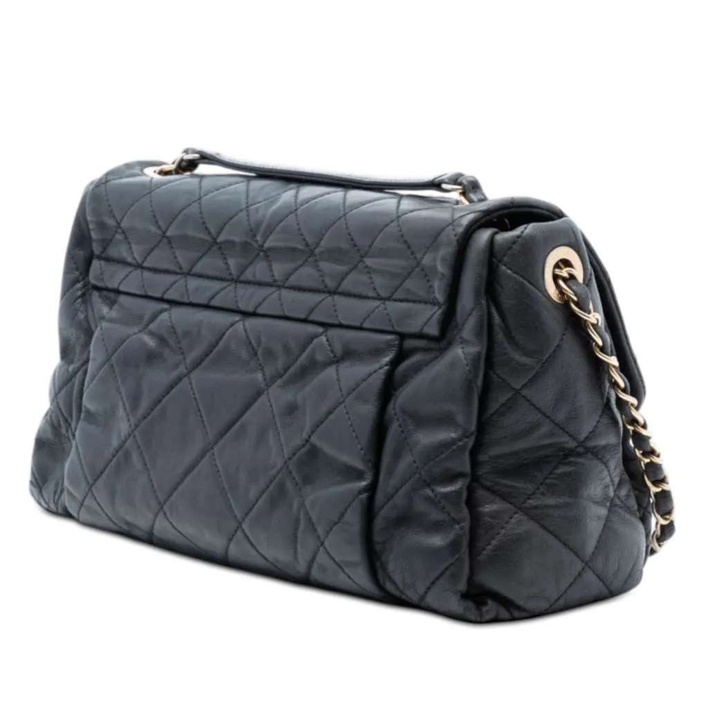 Chanel Large Aged Calfskin Chic Quilt Flap Black Leather Very good - Back View